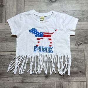 Kavio Infant Kids “Pink” American Flag Dog Fringe Crop T-Shirt White Size 18M